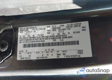 2015 Ford F-150 Xl from USA, damaged, VIN 1FTEX1C83FKF21655